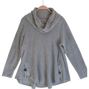 Linnea Gray Boucle Knit Cowl Neck Sweater Tunic sz M USA Lagenlook Boho Minimal‎